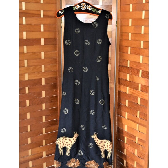 Abstract Animals on Black Slip Dress 1990s - Picture 1 of 7